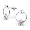 Flower Hoop Dangling Earrings with Crystal Stones - 925 Sterling