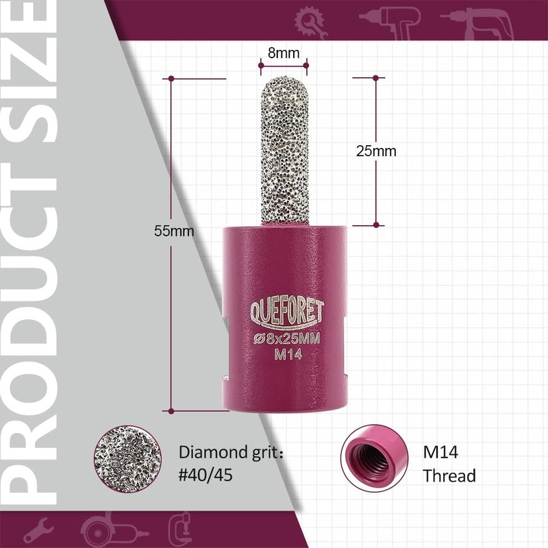 QUEFORET Diamond Mortar Hook Drill 8 mm x 25 mm