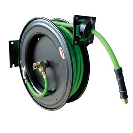 DYNAMIC POWER Heavy-Duty Hose Reel with 3/8" x 50ft Hybrid Industrial-Grade Air Hose – Auto-Retract & Auto-Latch Mechanism, 300 PSI. DP-HL-03050V