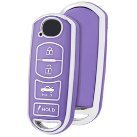ELOHEI for Mazda Key Fob Cover Case, Compatible with Mazda 3 6 8 Miata MX5 CX3 CX4 CX5 CX7 CX9 Premium Soft TPU 360 Degree Full Protection Key Shell(Silver-Edged Purple)