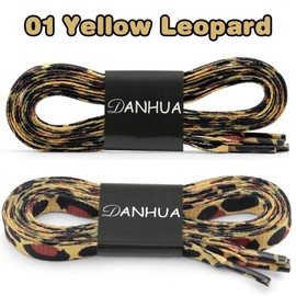 DANHUA - Cordones para zapatos (2 pares, finos, con estampado de leopardo), 01 Leopardo Amarillo, 63"Inch (160CM)