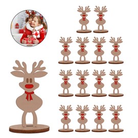 Povxlum 15Pcs Christmas Freestanding The Red Nosed Reindeer Place Settings Rustic Wooden 3D Christmas Table Decorations Christmas Place Names Cards for Xmas Christmas Birthday Dinner Decor A
