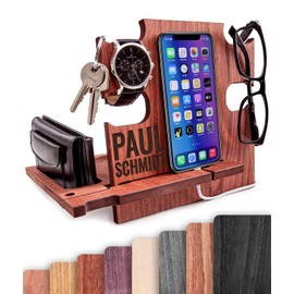 Docking Station Holz personalisiert – Männer Geschenk zum Geburtstag – Organizer mit Gravur – Geschenkidee für Papa, Opa, Schwiegervater – Edles Männergeschenk mit Stil & Ordnung