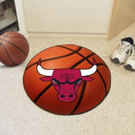 FANMATS 10218 Chicago Bulls Basketball Shaped Rug - 27in. Diameter, Basketball Design, Sports Fan Accent Rug