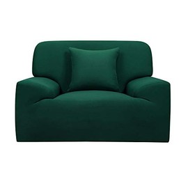 Sourcingmap Stretch Sofa Coversï¼Solid Elastic Sofa Slipcovers Washable Soft for Pets - Spandex Universal Couch Covers for Furniture Protector with One Pillow Cover Dark Green 1 Seater