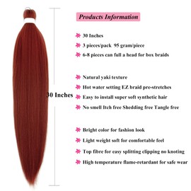 UPruyo Pre Stretched Braiding Hair Kanekalon 30 inch Ginger 350 Braiding Hair Pre Stretched Synthetic Hair Extensions for Braiding Box Braids Hair Soft Color Yaki Long Micro Knotless Braiding Hair