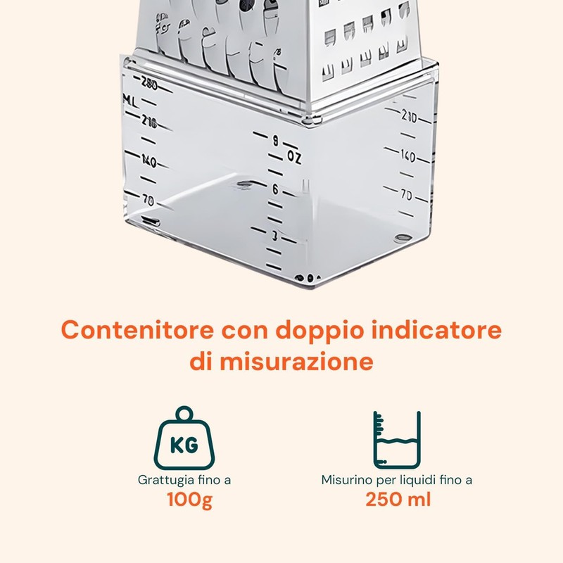Wintem Stainless Steel 4 Sided Cheese Grater with Handy Dosing