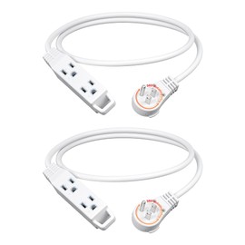 DEWENWILS 3FT 360° Rotating Flat Plug Extension Cord, 3 Prong Thin Power Strip, 16/3C 13A/125V/1625W, Rotating Plug for Indoor Narrow Space, SJT-3, ETL Listed, White, 2 Pack for Christmas