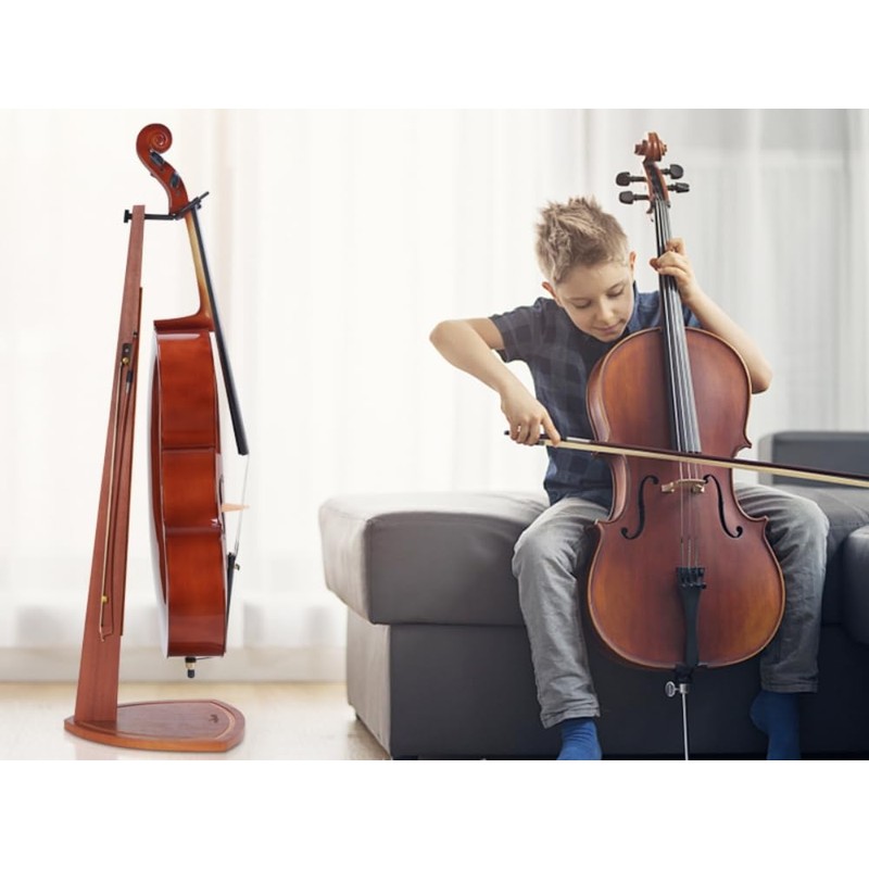Musbeat Cello Stand with Bow Holder, Handcrafted Mahogany Wood Floor