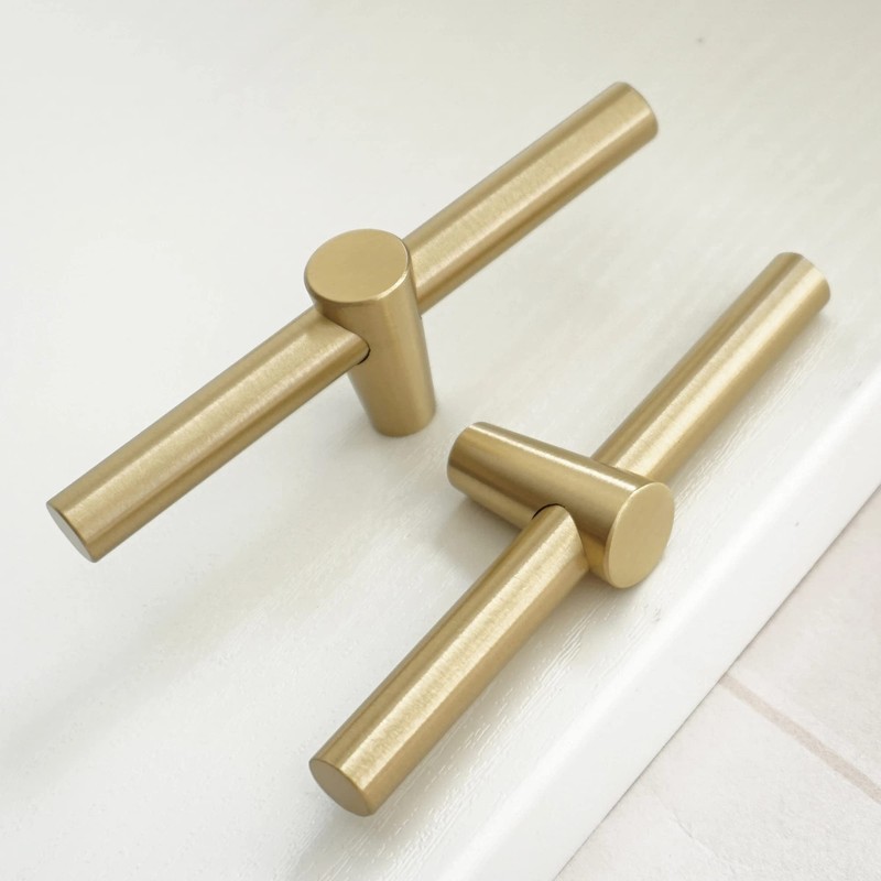 LBFEEL Brushed Brass Cabinet Knobs 4Pack Brass T Bar Cabinet