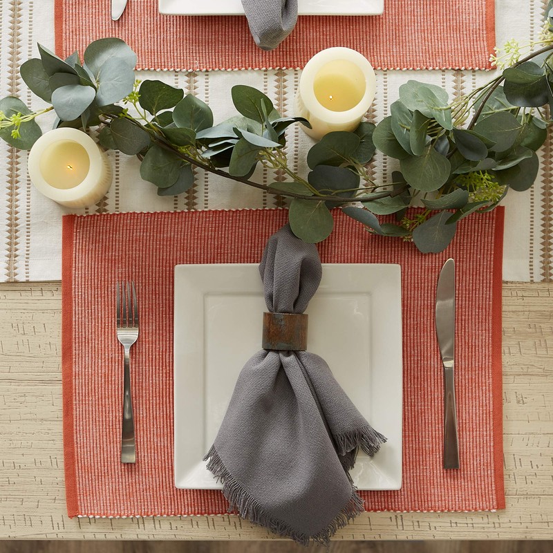 DII Two-Toned Collection Tabletop, Placemat Set, Vintage Red, 6 Piece