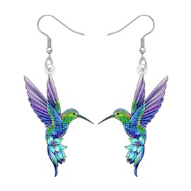 LONYOO Acrylic Hummingbird Earrings Dangle Cute Bird Gifts for Women Jewelry Animal Charms (Purple)