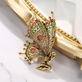 BriLove Vintage Butterfly Brooch Pin for Women Jewellery Fashion Enameled Blessing Fairy Rhinestone Crystal Brooches Multicolor Antique-Gold-Toned