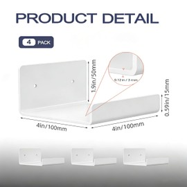 PerYoLyf 4 Pack Magnetic Book Shelf for Whiteboard, 4 * 4 Inch Extra-Wide Reusable Acrylic Magnetic Shelves, Floating Display Shelf for Classroom, Office, Kitchen, Kids Room (White)