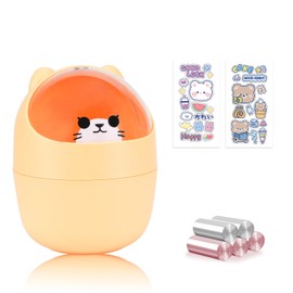 QLFJ-FurDec Cute Desktop Tiny Trash Can with Flip Lid, Creative Kawaii Bear Mini Wastebasket, Portable Countertop Dustbin for Office Kitchen Vanity Tabletop Bedroom (Yellow)