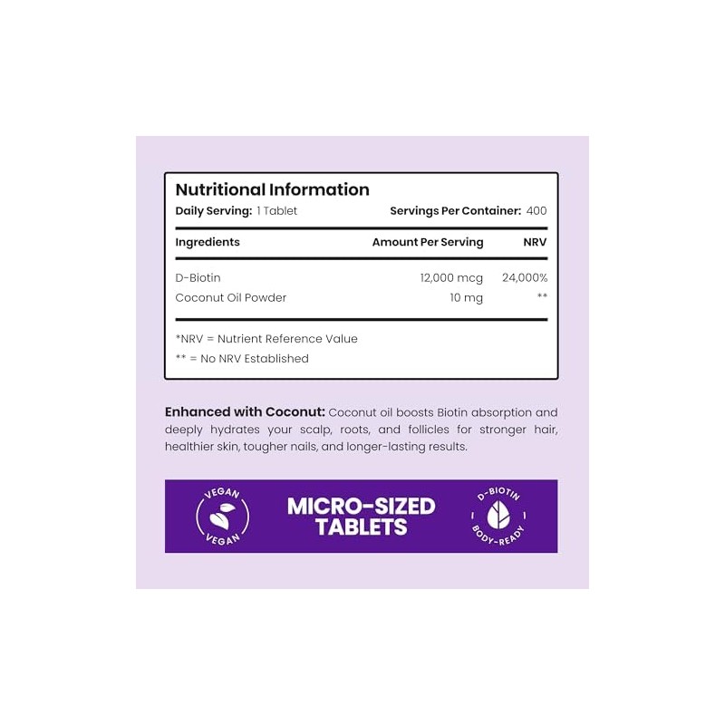 VitaBright Biotin Hair Growth Vitamins | 12000mcg | 400 D-Biotin