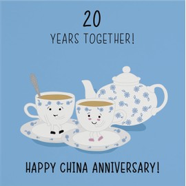 Hunts England - 20th Wedding Anniversary Card - China Anniversary - Iconic Collection - Fun Cute Anniversary Card - For Him, Her, Couples