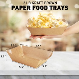 DEAYOU 250 Pack Paper Food Boats, 2 LB Kraft Food Tray, Disposable Brown Paperboard Serving Basket for Hot Dog Nacho, Grease Resistant Fast Food Snack Holder Container for Party, Concession Stands