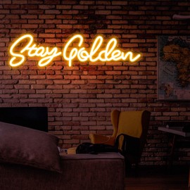 IMEGINA Gold Stay Golden Neon Sign for Wall Decor, USB Powered Stay Golden LED Light Up Sign for Beauty Salon Spa Club Modern Decoration, Stay Golden LED Neon Light for Birthday Gift, 14.96”×3.94”