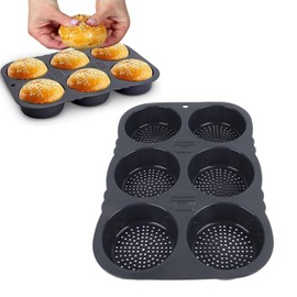 Molde para Pan de Hamburguesa, 6 Cavidades 3,9 Pulgadas, Molde de Silicona para Pan de Hamburguesa, Apto para Lavavajillas, Resistente al Calor, Molde para Pan Perforado para Hornear Alimentos
