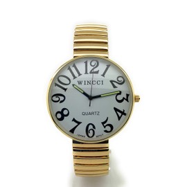 Wincci Mens Ladies Jumbo Big Numbers Stretch Elastic Band Fashion Watch (Gold)