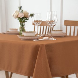 maxmill Fall Tablecloth Waterproof Wrinkle Resistant Soft Faux Linen Textured Table Cloth for Harvest Thanksgiving Dinner Parties Indoor and Outdoor Use, Rectangle 52 x 70 Inch, Amber Bronze