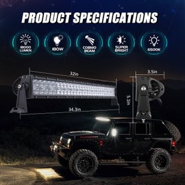 Auxbeam 32 Inch 180W LED Light Bar, 5D Lens Work Light Off Road Driving Lights, 18000 Lumens Double Row Spot Flood Combo Fog Light with Wiring Harness for SUV, ATV, UTV, Jeep, Truck, Pickup