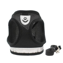 FeiLuo Dog Harness and Lead Set, Soft Mesh Padded Harness for Puppies and Cats, Reflective, Adjustable, Breathable Chest Harness for Walking, Running, Training, s, Black