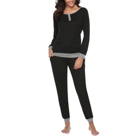 Nieery Women's Long Cotton Pyjamas Women's Winter Pyjamas Woman Sleepwear Lounge Set Young Woman Two Piece Women's Pyjamas Long Sleeve, black