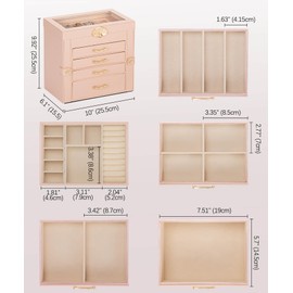 Enthralite Jewelry Box with 4 Drawers : Display Organizer for Earrings Necklaces - Gift for Girls Women (Peach Pink)