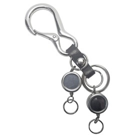 [highstyle] Tochigi Leather & Carabiner & Twin Reel Keychain, Made in Japan, Black