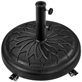 Yaheetech 45lbs Heavy Duty Round Umbrella Base with 4 Lockable Rolling Wheels & 2 knobs, Outdoor Antiqued Umbrella Stand, 20” Market Patio Umbrella Base for Garden, Yard, Lawn Black
