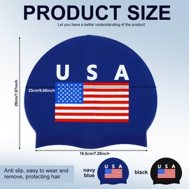Yearntown 2 Pcs USA Silicone Swim Cap Unisex Adult Waterproof Swimming Hat Non Slip Pool Hat Elastic Silicone Cap for Long and Short Hair (Dark Blue,Black)