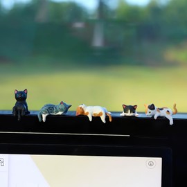 YUEWEESER 5pcs Cat Car Dashboard Decorations, Cat Car Interior Accessorie Rear View Mirror, Fun Cute Car Dash Decor Rearview Mirror Ornament for Women Girl