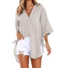 Bozanly Casual V Neck 3/4 Sleeve Button Down Shirts High