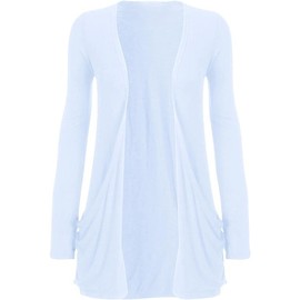 SXME MIGHT SAY Women's Casual Pocket Cardigan, Long Sleeve, Open Front, Waterfall Mid-Length, UK Plus Size (UK, Numeric, 8, 26, Regular, Regular, XL (16-18), White)