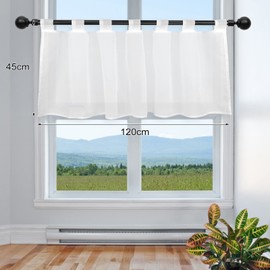 TW1TGOFT Net Curtain, White Voile Bistro Curtain with Loops, Transparent Short Curtain, Kitchen Curtain, Short Curtain, Stores, H x W 45 x 120 cm