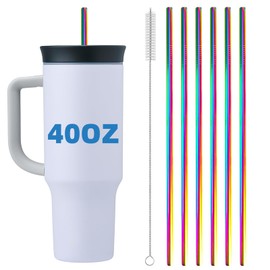 Stainless Steel Straws for Owala Insulated Bottle 40oz Tumbler 6x Metal Replacement Straws 8mm with Cleaning Brush for Owala 40oz (Colorful, 6x Straight 8mm)