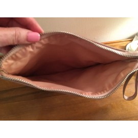 NEIMAN MARCUS Metallic Rose Gold FAUX LEATHER COSMETICS MAKEUP BAG POUCH NWOB