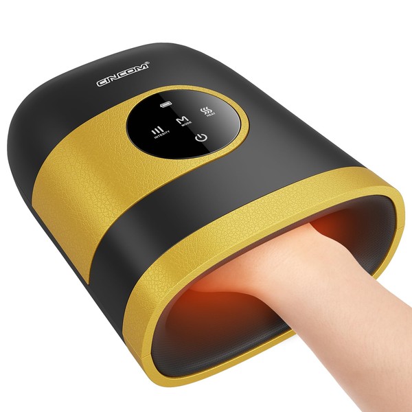 CINCOM Upgraded Hand Massager, Cordless Hand Massager with Heat and Compression for Arthritis and Carpal Tunnel with Touch Screen, Birthday Gifts for Women Men - FSA HSA Eligible (Black Gold)