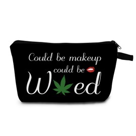 MoCaliduccious Could Be Makeup Could Be Weed Funny Makeup Bag Friend Gifts Funny Weed Leaf Cosmetic Bag Travel Accessories Organizer Bag Toiletry Case For Women Best Friends Sister Weed Gifts(Balck)