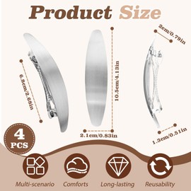 BangBoom 4 Pieces 3 Inch French Oval Hair Barrettes for Women, Vintage Metal Large Barrettes Clips, Non-Slip Alloy Spring Formal Hair Accessories for Wedding Prom Long Thick Hair (Sliver)