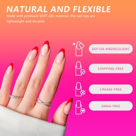 VINCAOR Almond Fake Nail Tips - 216Pcs Pre-Shaped Almond Gelly Tips for Full Cover Acrylic Nail Extensions, French Style, 12 Sizes - Perfect for DIY Salon or Professional Use