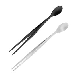 Outanaya 2pcs Stainless Steel Tasting Utensil Precision Sampling Spoon Kitchen Tweezers for Cooking for Cold Dish Presentation Appetizers Seasoning