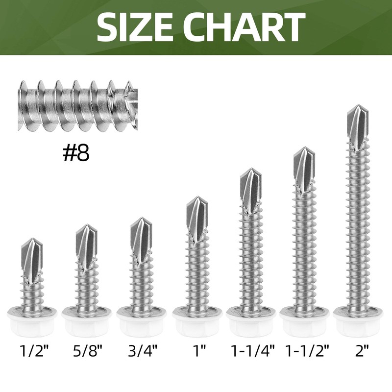 #8 x 1/2" (100 PCS) White Head Sheet Metal Screws,