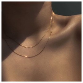 Inilbran Boho Round Snake Chain Necklace Layered Snake Chain Choker Necklaces Gold Snake Italian Chain Necklace Choker Vintage Thin Snake Chain Collar Necklace Jewellery