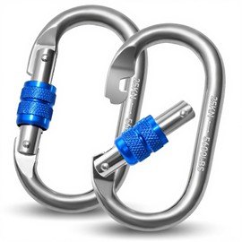 Vipuikos Pack of 2 Carabiner Hooks, 25 KN, O-Shaped Carabiner Hooks, Large, Heavy Duty Safety Carabiner, Stainless Steel, 2500 kg Load Capacity, Carabiner for Yoga, Hammock, Camping, Swing (Silver +