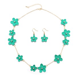 EVER FAITH Flower Choker Necklace Enamel Flower Bib Necklaces with Earrings Summer Beach Jewellery for Women Girls, Enamel