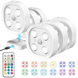 6PCS Motion Sensor Step Light, Wireless Rechargeable Puck Lights with Remote, Under Cabinet Lights with 3 Colors&RGB, Magnet Stick on Light for Closet, Hallway, Stairway, Bathroom, Bedroom, Kitchen