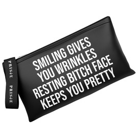Smiling Gives You Wrinkles Clutch Bag, Funny Birthday Gifts for Women Best Friend Mothers Day Gifts Makeup Bag Her Wife Sister (Black)
